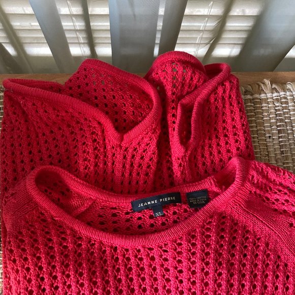 Jeanne Pierre Tomato Red Open Weave 3/4 Sleeve Sweater X Large - Picture 5 of 5
